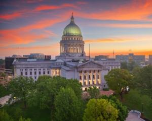 Madison,,Wisconsin,,Usa,State,Capitol,Building,At,Twilight. Night time view of Madison, Wisconsin